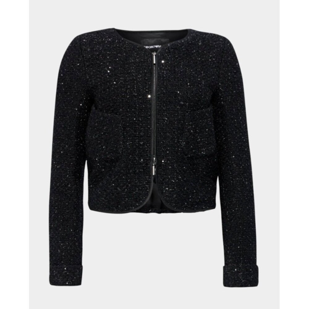 Emporio Armani Giacca Bomber Jacket in Black With Metallic Thread 2